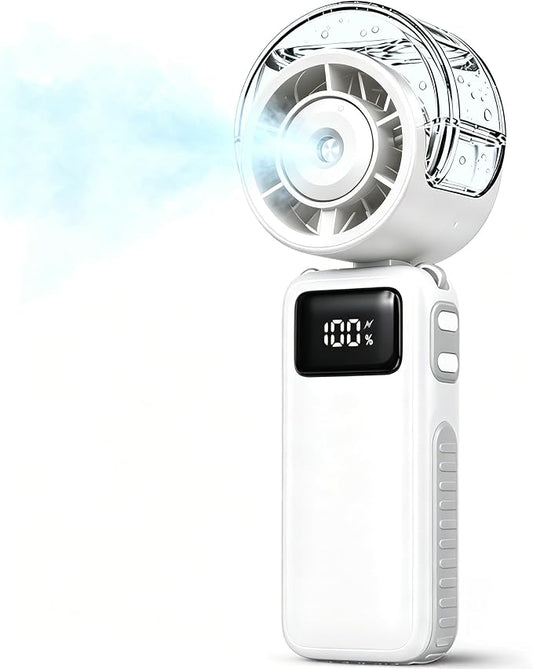 Portable Handheld Air Conditioner Fan -6000mAh Rechargeable Personal Misting Fan/Air Cooler,5Speed Foldable Mini Water Spray Cooling Fan,Turbo Hand Mist Fans for Home,Travel,Outdoor,Beach,Indoor-White