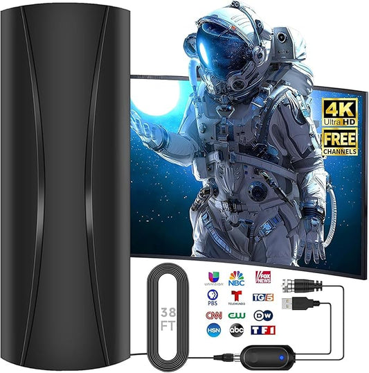 3200+ Miles Range TV Antenna,2026 Digital TV Antenna Indoor Outdoor with Strongest Amplifier, 360°Reception HDTV Antenna for Local Channels for Smart TV and Old TVs-38ft Coax Cable-Support 8K 4K 1080p