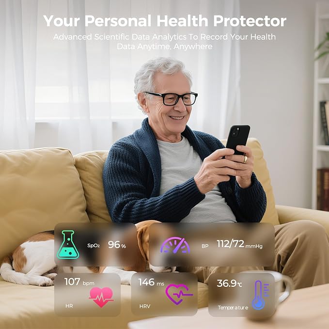 Smart Ring for Women & Men, Health Tracker Ring with Heart Rate, SpO2, Blood Pressure,Temperature, HRV & Stress , IP68 Waterproof Fitness Ring, Sleep Tracker for iPhone & Android (Rose Gold, 8#)
