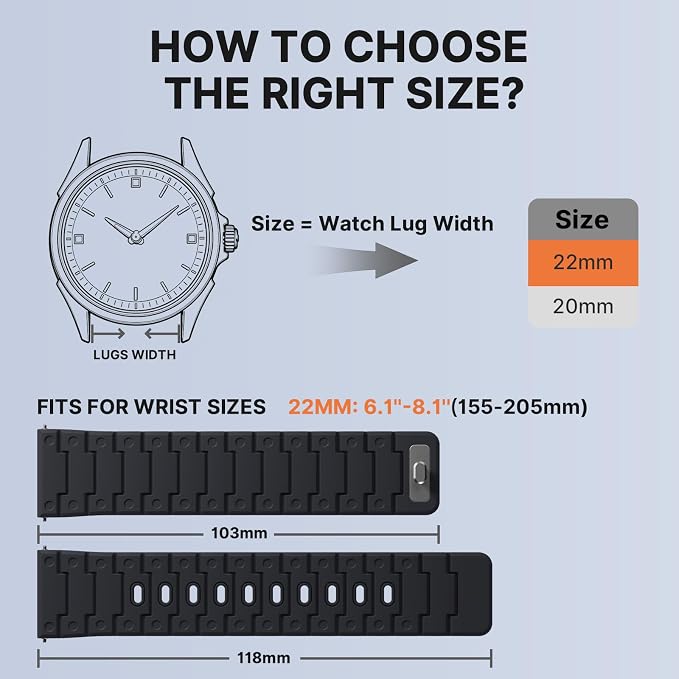 Bandletic Compatible with Garmin Watch Band - 22 mm Quick Release Watch Strap, Magnetic Smartwatch Bands Rugged Soft Adjustable Silicone Sport Watchband for Men Women, Black