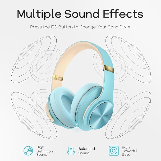 DOQAUS Bluetooth Headphones Over Ear, 90H Playtime, 3 EQ Modes, HiFi Audio, ENC Mic, Reinforced Durable Frame & Soft Earpads for Extended Wear, Phone, PC, Travel