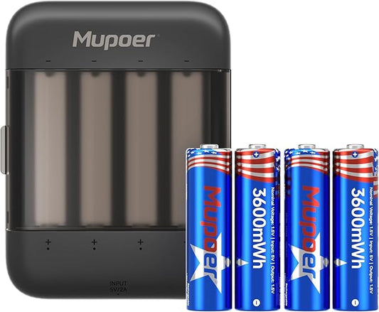 Rechargeable AA Batteries with Box,3600mWh Lithium Batteries AA 1.5V 4 Count,Double A Battery Rechargeable,Long Lasting Lithium ion with Ultra Thin Charging Storage Box for Blink Xbox