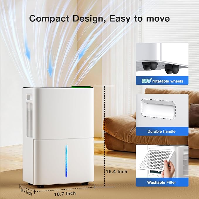 28.5 Pint Compressor Dehumidifier for Basement/Bathroom/Bedroom – 1500 Sq.Ft, WiFi/APP Control, Auto Defrost, Drain Hose, Child Lock & Laundry Drying