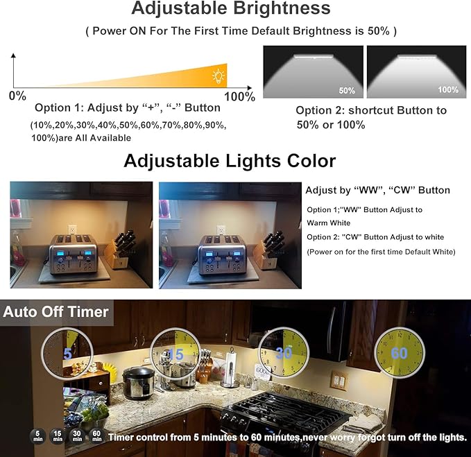 LDOPTO Under Cabinet Lighting, 4 Pack Rechargeable Motion Sensor Light Indoor, 10 Levels Dimmable Magnetic Closet Lights, Wireless Under Counter Lights 3 Colors for Kitchen, Stairs