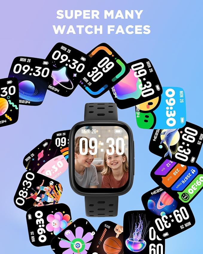 BIGGERFIVE Kids Watch No Phone Needed, 1.8" Amoled Smart Fitness Watch Pedometer, Heart Rate, Sleep Tracker, 30m Waterproof, Step Counter, Puzzle Games, 100+ Dials, Gifts for Boys Girls 5-16, Black