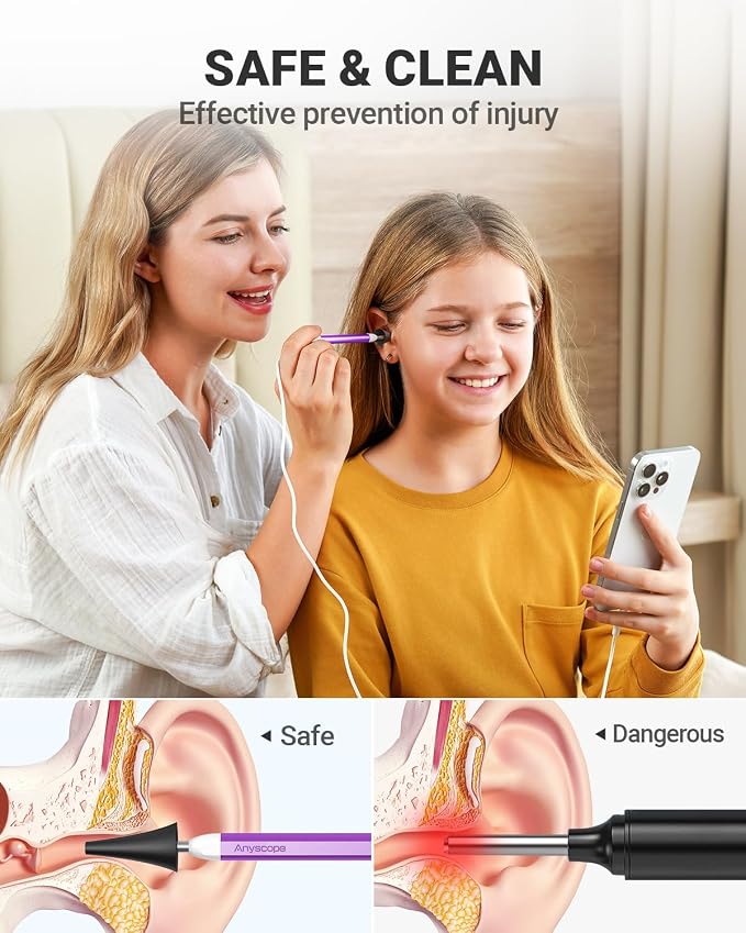 Digital Otoscope with Gyroscope, HD Ear Camera with Ear Wax Removal Tools, Video Ear Scope Otoscope with Light, Compatible with iPhone and Android (Purple)