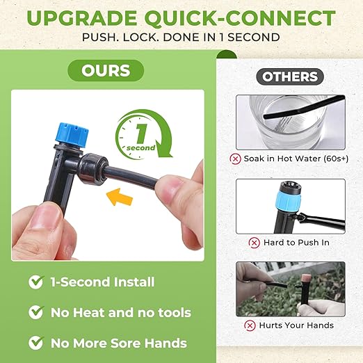 HIRALIY 82FT Drip Irrigation Kit with 2-Zone Garden Water Timer, Automatic Garden Watering System with Quick-Connect Drippers, Rechargeable Irrigation Timer Kit for Raised Beds, Patio, Greenhouse