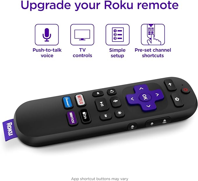 Roku Voice Remote | Replacement TV Remote Control with Voice Control, Simple Setup, & Pre-Set App Shortcuts - Compatible with Roku TV, Players, & Audio Devices (Pack of 2)