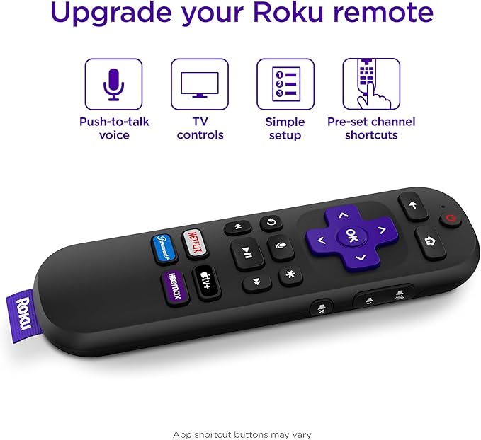 Roku Voice Remote | Replacement TV Remote Control with Voice Control, Simple Setup, & Pre-Set App Shortcuts - Compatible with Roku TV, Players, & Audio Devices | Voice Control, Simple Setup, Pre-Set App Shortcuts, Compatible with Roku TV, Players, & Au...