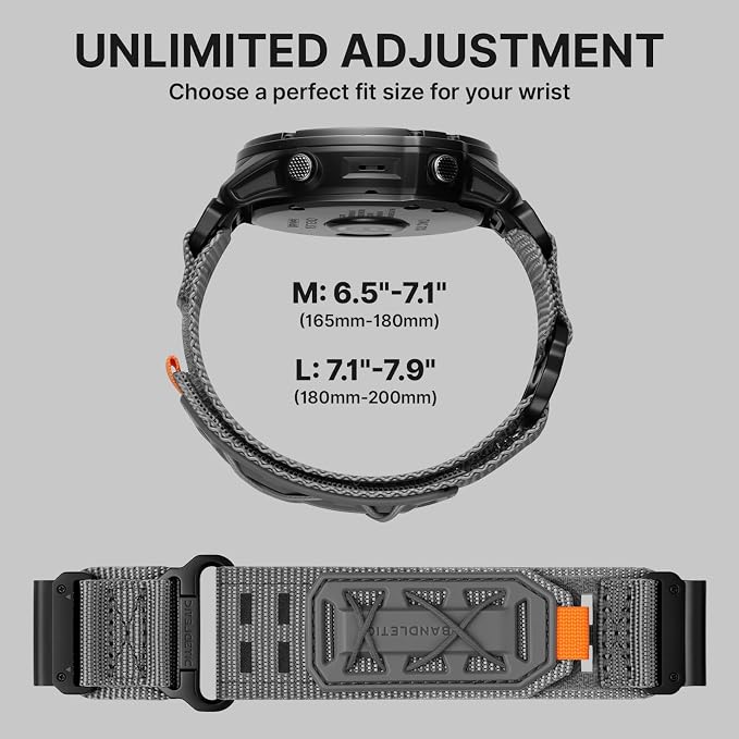 Bandletic Compatible with Garmin Tactix 8 51mm Watch Band - 26mm Quick Fit Nylon Strap Replacement for Fenix 8 51mm 7X 6X Pro/5X Plus/3 HR/Instinct 2X Solar 3 50mm/Enduro/Epix Pro2/Quatix 8 51mm 7x 6x
