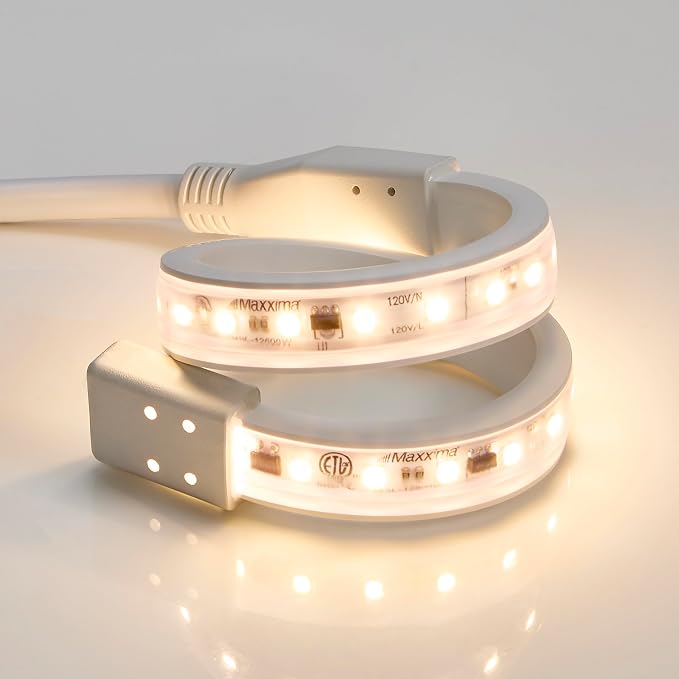 Maxxima 12 in. Hardwired LED Under Cabinet Strip Light, 460 Lumens, 3000K Warm White, Kitchen and Living Room 120V White Cove Lighting, No Power Supply Needed