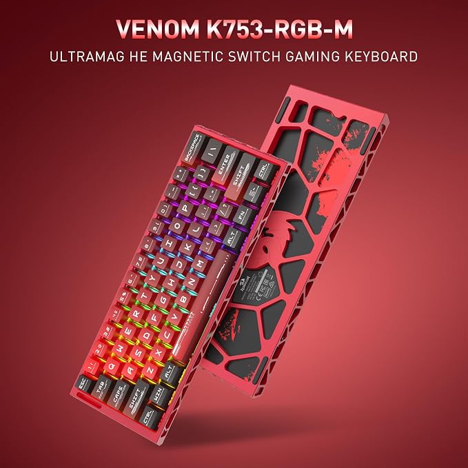 Redragon K753 HE Rapid Trigger Gaming Keyboard, 60% 61 Keys Wired Mechanical Keyboard w/Hype-Red Hollowed-Out Aluminum Base, Next-Gen UltraMag 100% POM Silky Rappid Trigger Magnetic Switch