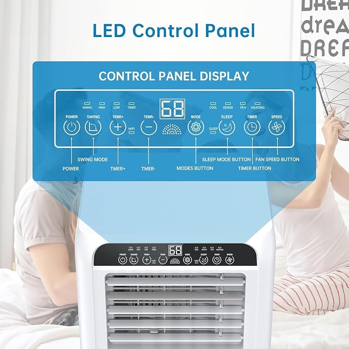 8000BTU Portable Air Conditioners, 3-in-1 Remote Control AC with 24-Hour Timer, Sleep Mode, Cooling, Dehumidifier and Fan, Cools Up to 350 Sq. Ft., Bedroom/Office, Black