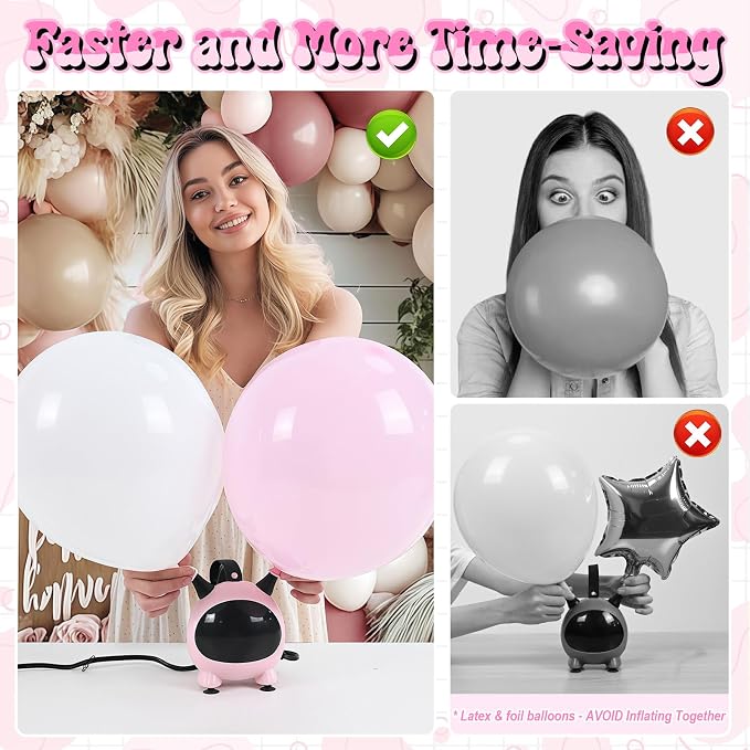 Togvu Balloon Pump Electric, Portable Balloons Inflator Air Pump with 2 Nozzles, Small Balloon Blower Machine 600W for Latex Garland Arch and Foil Balloons