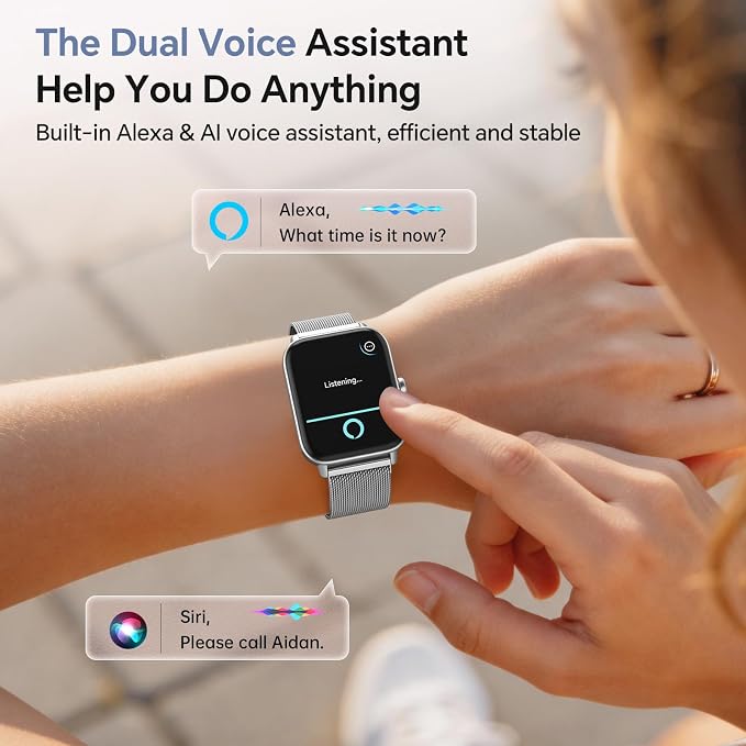 Smart Watches for Women Men (2 Bands), 1.85" HD Alexa Smart Watch for Android Phones & iphone Compatible, 120 Sport Modes Fitness Watch, Heart Rate/SpO2/Sleep Tracker, 3ATM Waterproof Pedometer Watch