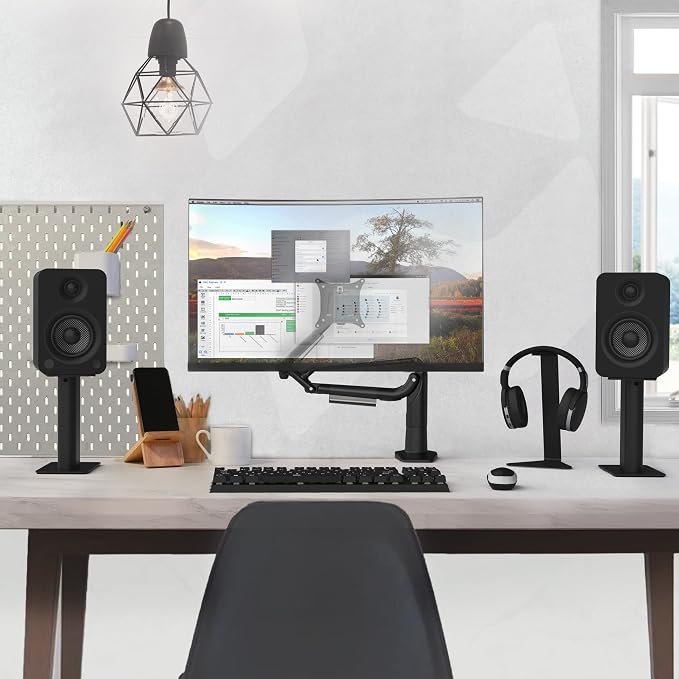 Kanto SP9 Rising Desktop Speaker Stands for Small/Medium Bookshelf Speakers & Compact/Mid-Size 2”-4” Studio Monitors | 8.3" Tall | Black | Pair