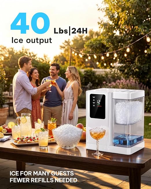 Silonn Nugget Ice Maker Countertop with 3L Detachable Tank – 40 lbs/Day Self-Cleaning & Timer, 40 dB Quiet for Home Bar Party Office, Chewable Nugget Ice Machine for Summer & Cold Drinks, White