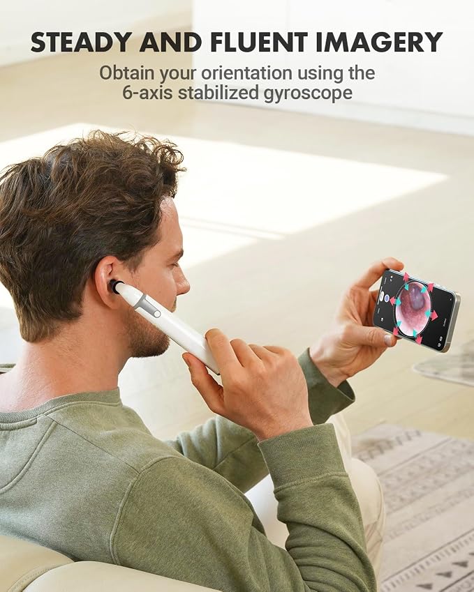 Wireless Otoscope with Gyroscope, Ear Camera with Dual View, 3.9 mm Otoscope with Light, Ear Scope with Ear Wax Removal Tool, Ear Cleaning Kit, Compatible with iPhone and Android