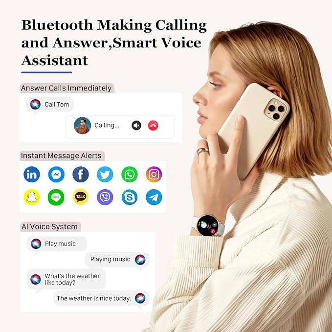 Smart Watch for Women Fitness Tracker: Waterproof Bluetooth Call Answer/Make Smart Watches for Android/iPhone Digital Women Smartwatch Activity Pedometer Heart Rate SpO2 Monitor 120+ Sports Model