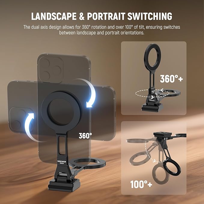 NEEWER Dual Magnetic Phone Holder Stand Tripod Mount with Arca Type Base, Metal Lightweight Portable Camera Cellphone Attachment Compatible with MagSafe iPhone Samsung Android Video Recording, DS029