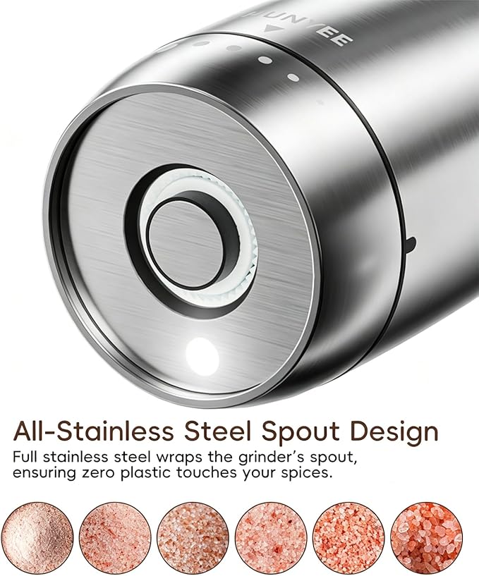 Electric Salt and Pepper Grinder Set - Automatic Stainless Steel Rechargeable Salt and Pepper Grinder Set with Storage Base, Large Capacity, LED Light & Adjustable Coarseness, Ideal Kitchen Gadget