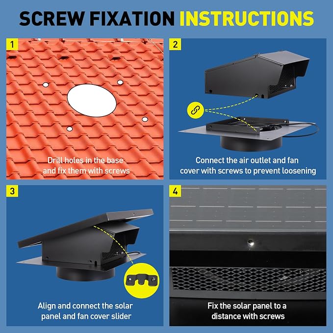 25W Solar Roof Vent Fan with 8 Inch Removable Roof Vents,Solar Attic Exhaust Fan for Ventilation System,Ideal Soalr Roof Fan for Garage, Shop and Warehouse,Black