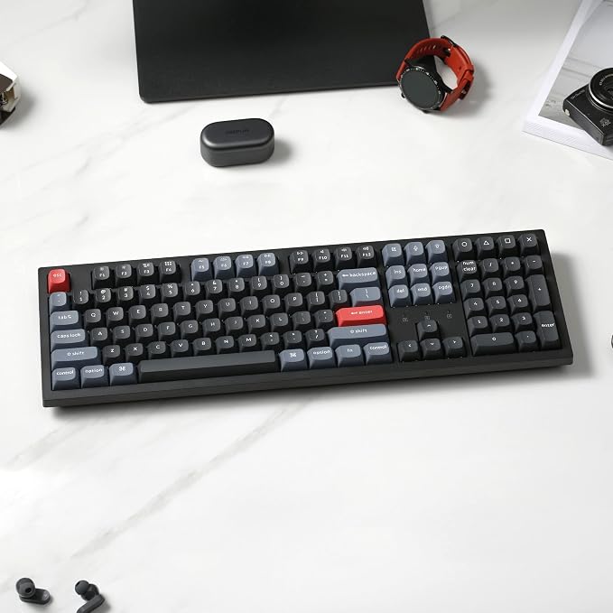 Keychron K10 Pro Wireless Custom Mechanical Keyboard, Full-Size QMK/VIA Programmable Bluetooth/Wired White Backlight with Hot-swappable Keychron K Pro Red Switch Compatible with Mac Windows Linux
