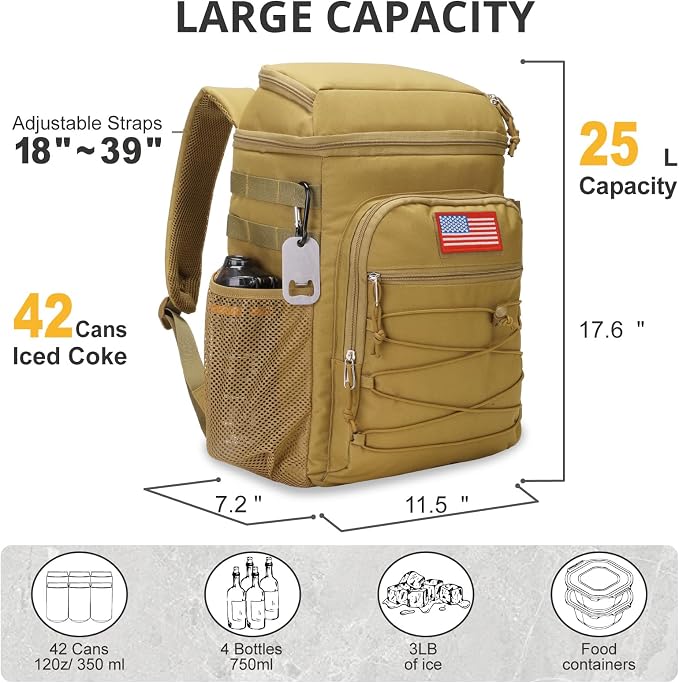 25L Backpack Cooler Keep All Drink Cold for Long Periods of Time Cooler Backpack Insulated Waterproof Portable High Durability Small Cooler Backpack with Compartment for Hiking Camping Beach