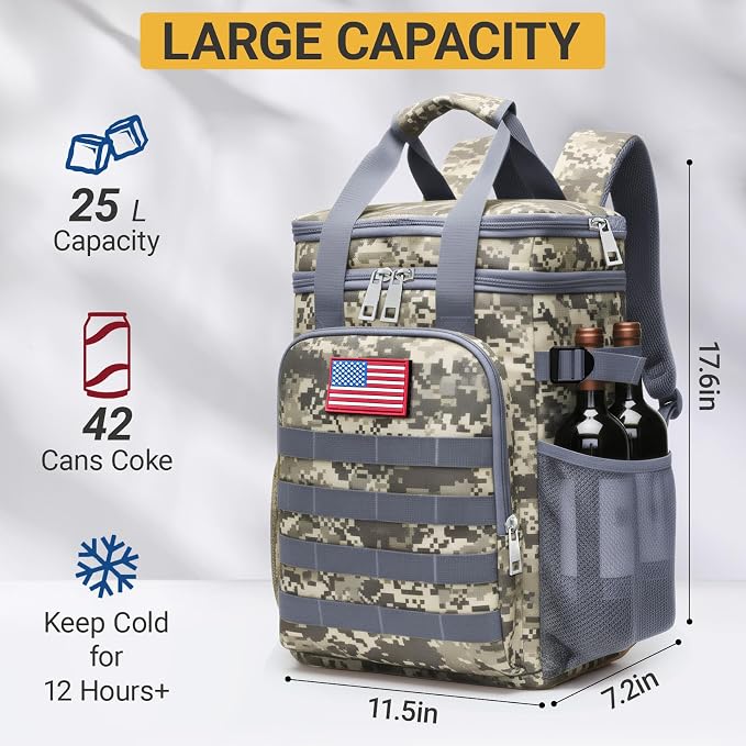 Fathers Day Gift-Tactical Backpack Cooler,Large Cooler Backpack Lunch Box for Men Adults Work with Handle,Insulated Soft Thermal Bag