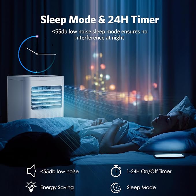 Electactic 8000 BTUs Quiet Portable Ac Unit for Room up 350 Sq.Ft, Portable Air Conditioners with Cooling, Fan, Sleep Mode, Dehumidifier, 24H Timer, Remote Control, Drain Hose