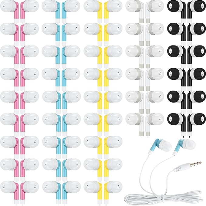 Kigeli 100 Pack Kids Bulk Earbud Headphones for Classroom Student Wired Headphones in-Ear Earbud 3.5 mm Disposable Earphones Set for Kids Adults Class School Library Museum Laptop(Multicolor)