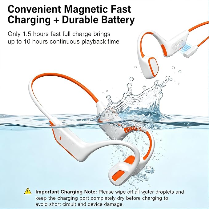 Swimming Headphones Underwater, Bone Conduction Swimming Headphones IPX8 Waterproof Open Ear Headphones with 32GB Built-in MP3, Bluetooth 6.0 Dual Mode, Dual Device Pairing, Magnetic Charging(Beige