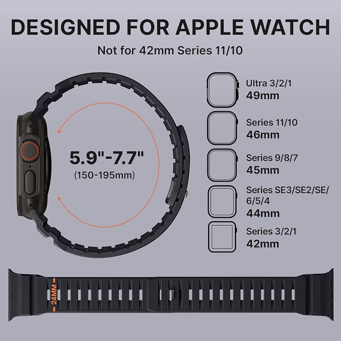 Bandletic Magnetic Watch band Compatible with Apple Watch Bands - Magnet Bands 49mm 46mm 45mm 44mm 42mm Men Women, Rugged Silicone Strap for iWatch Series 11/10/9/8/7/SE3/SE2/SE/6/5/4/3/2/1