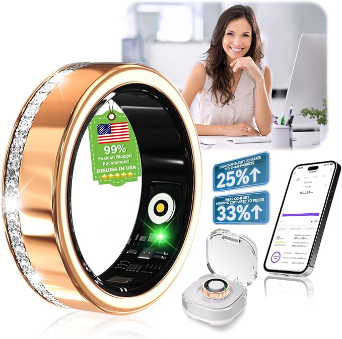 10 Gen Diamond Smart Ring and Wireless Charging Case【Industry Ranking No.1 – 0 Measurement Error】 2026 Smart Ring for Women & Men for Sleep Tracking Wearable Device,Fitness Ring Gold 8#