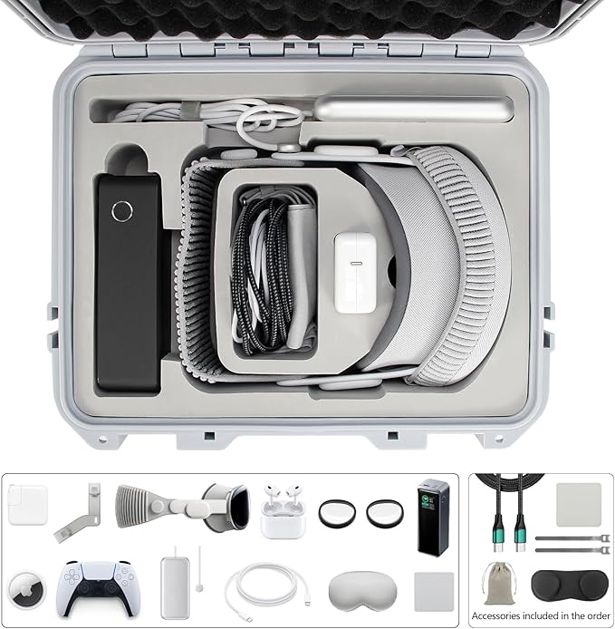 AMAZEAR Hard Case for Apple Vision Pro,Perfect for Storing Vision Pro and Battery at Home or While Traveling, Large Capacity Apple VR Waterproof Hard Case, Premium Apple Vision Pro Accessories