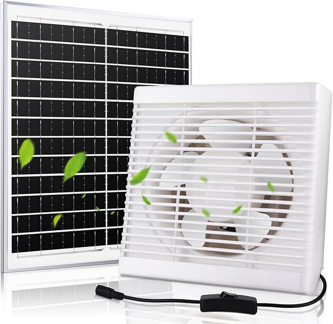 Fanspex Solar Exhaust Fan, Solar Powered Vent Fan Kit for Outside Greenhouse Shed Chicken Coop (10" Fan)