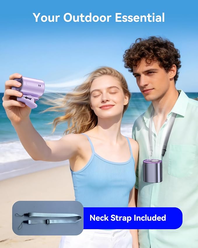 Clip-On Portable Fan with Ice Cooling, 20000 RPM Rechargeable Handheld Turbo Fan, 360° Rotating Detachable Clip, Mini Stroller Fan for Baby, Compact Travel Essentials, Summer Gifts for Women,Purple