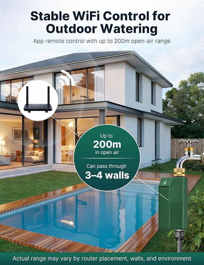 MOES WiFi Water Timer for Garden Hose, No Hub Required, Sprinkler Controller Built-in Flow Meter, Brass Inlet & Outlet, Smart Hose Timer, App & Voice Control, 10 Schedules, Up to 2-Year Battery Life
