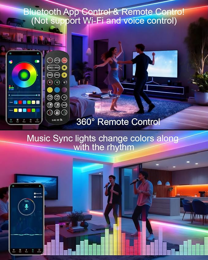 80ft/24m COB LED Strip Lights Outdoor, Smart RGB IC IP67 Waterproof Dimmable Color Changing Tape Light with App Remote Control & Music Sync, for Eave, Patio, Pool & Party Darden Decorations(2 Rolls)
