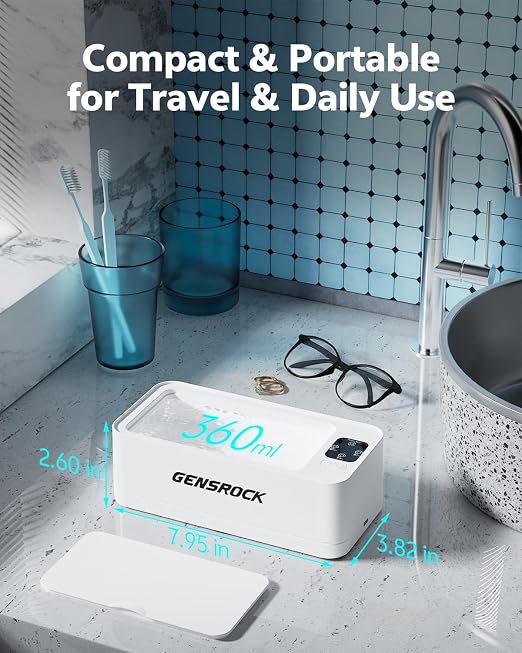 GENSROCK Ultrasonic Jewelry Cleaner, 48kHz Professional Silver Jewelry Cleaner & Diamond Ring Cleaner, 3 Modes, Scratch-Free 360ML Tank, Quiet Sonic Cleaner for Gold, Earrings, Glasses(White)