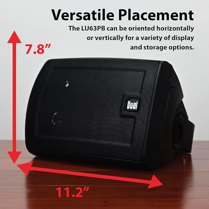 Dual Electronics LU63PB 6.5" 3-Way High Performance Outdoor Indoor Wired Speakers | Effortless Set Up | Home, Pool, Patio, Garage Use | Weather Resistant | Expansive Stereo Sound Coverage | Black