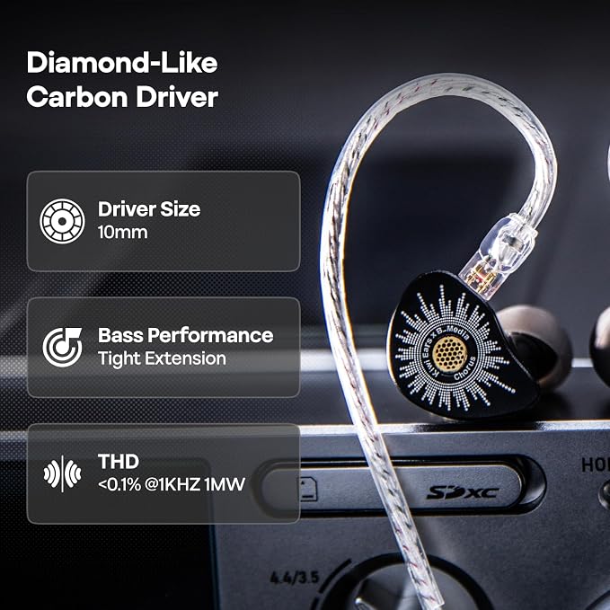Linsoul Kiwi Ears x B_Media: Chorus in Ear Monitor,DLC Diaphragm Dynamic Driver Wired Earbuds CNC Metal Faceplate IEM,with Dual Silver-Plated Cable,Earphones for Audiophile (1, Black, 3.5mm No Mic)