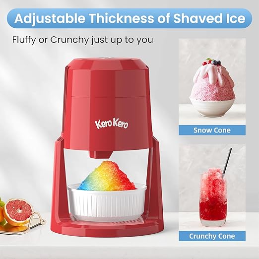 Professional Shaved Ice Machine: RX03 Electric Snow Cone Maker & ICEE Machine for Home, 60W Power, 120V Universal Voltage, Create Fluffy Ice Snow Cones, Slushies and Frozen Treats-Red (Red)