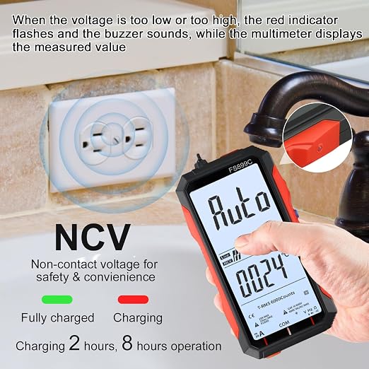 FS899C Digital Multimeter with LCD Screen, USB C Rechargeable Electrical Testing, 6000 Counts True RMS AC/DC Voltage Tester, NCV, Capacitance, Non Voltage Detector for Car, Home