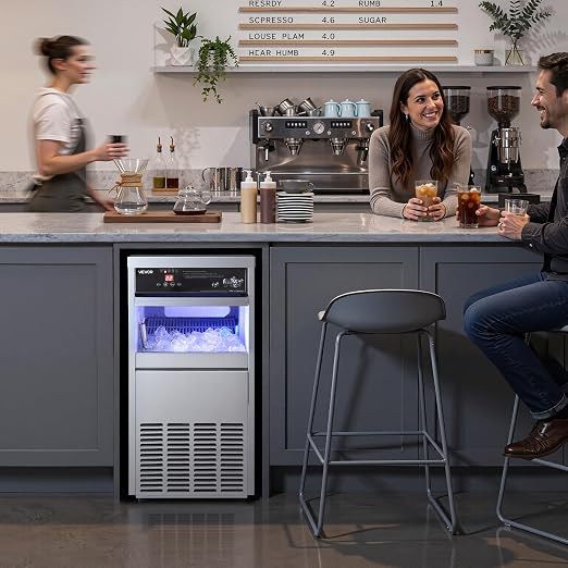 VEVOR Commercial Ice Maker Machine, 100 lbs/24h with 30-35 lbs Storage, Bullet Ice,Built-in/Freestanding/Under Counter, Stainless Steel Ice Maker with LED Display for Home Bar Restaurant