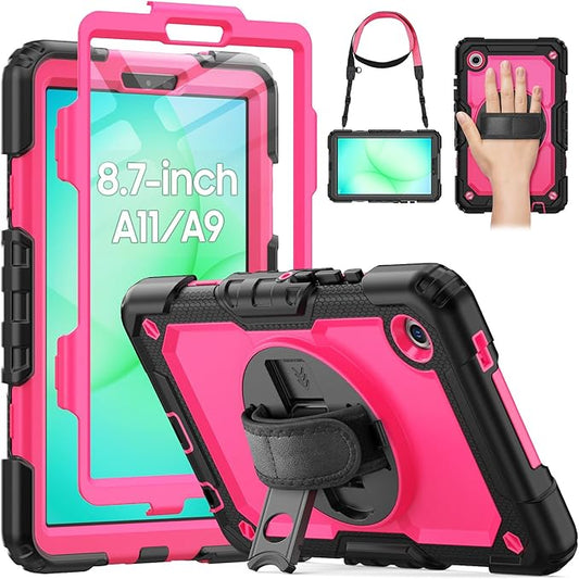 HXCASEAC Case for Samsung Galaxy Tab A11+ Plus Kids 11 Inch, Protective with Screen Protector/Hand Strap/Pen Holder, Sturdy Shockproof for Samsung A11 Plus Tablet Case, Cute for Girls - Rose