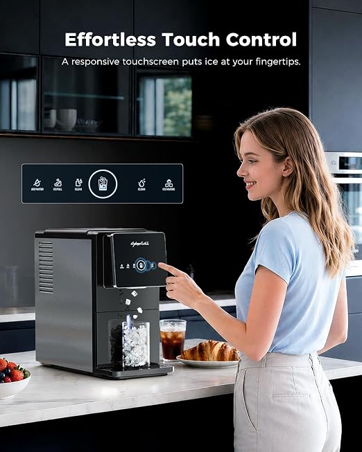 CyberChill Nugget Ice Maker Dispenser, 40lbs Per Day Countertop Pebble Ice Machine with Touch Free Ice Dispensing, Self-Cleaning, Chewable Sonic Ice for Home, Kitchen, Office