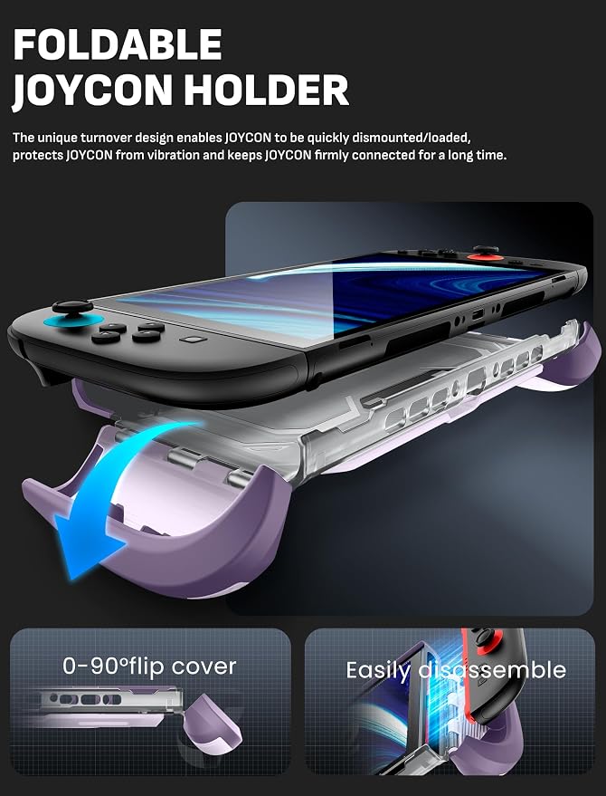Mumba Dockable for Nintendo Switch 2 Case with Flip Stand, [Titan] Ergonomic Switch 2 Grip Protective Cover Holds 5 Game Cards & 2 TF Cards TPU Accessories and Quick-Release Joy-Con Design (Violt)