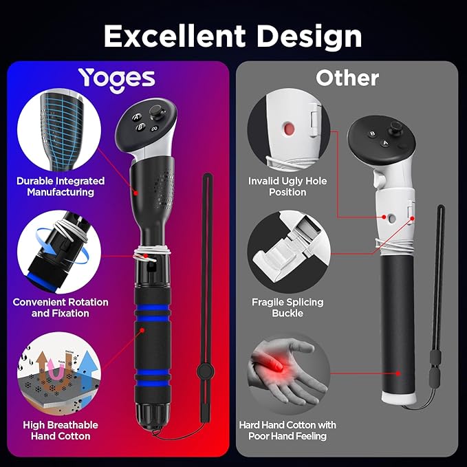 YOGES Gorilla Tag Long Arms Compatible with Meta Quest 3S/ Quest 3/ Oculus Quest 2/ Quest Pro/Rift S Controller, Beat Saber Handle Attachments VR Sticks Dual Extensions Grips for Playing VR Games