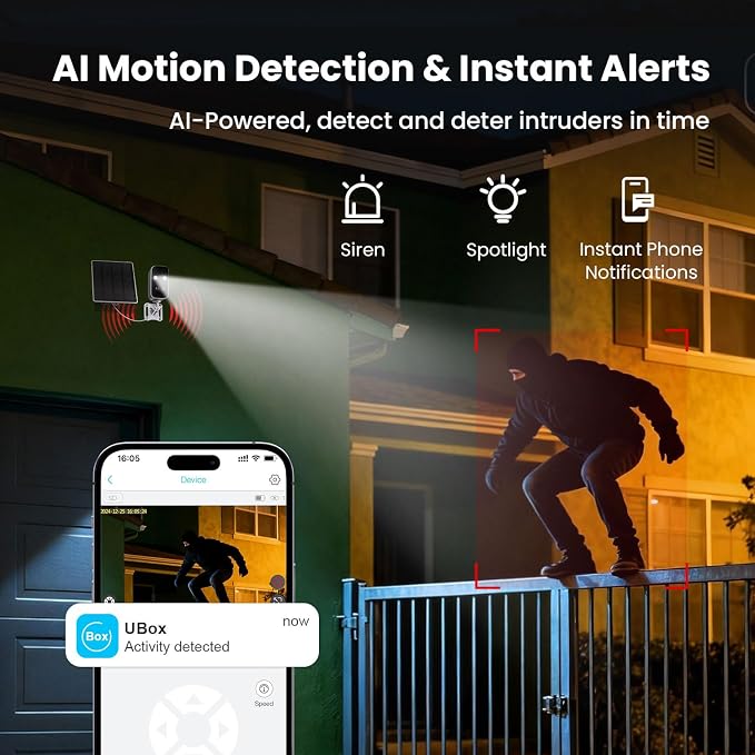 Solar Security Cameras Wireless Outdoor, Free Cloud Storage, WiFi Cameras for Home Security, Motion Detection, Instant Phone Notifications, SD Storage, 2K Color Night Vision, IP66 Waterproof